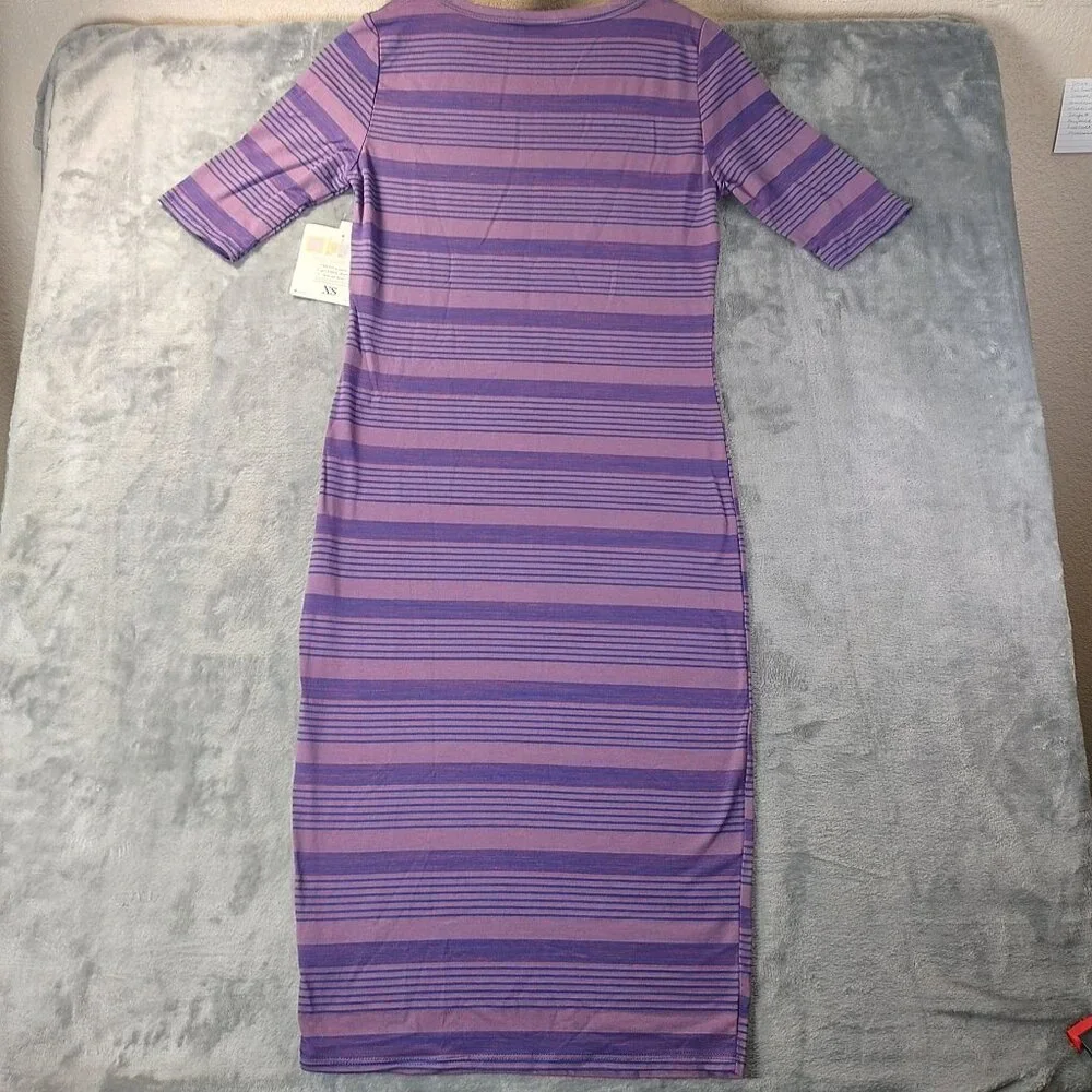 Lularoe Womens Julia Dress Size XS Purple Striped Stretch Bodycon‎ Midi Casual